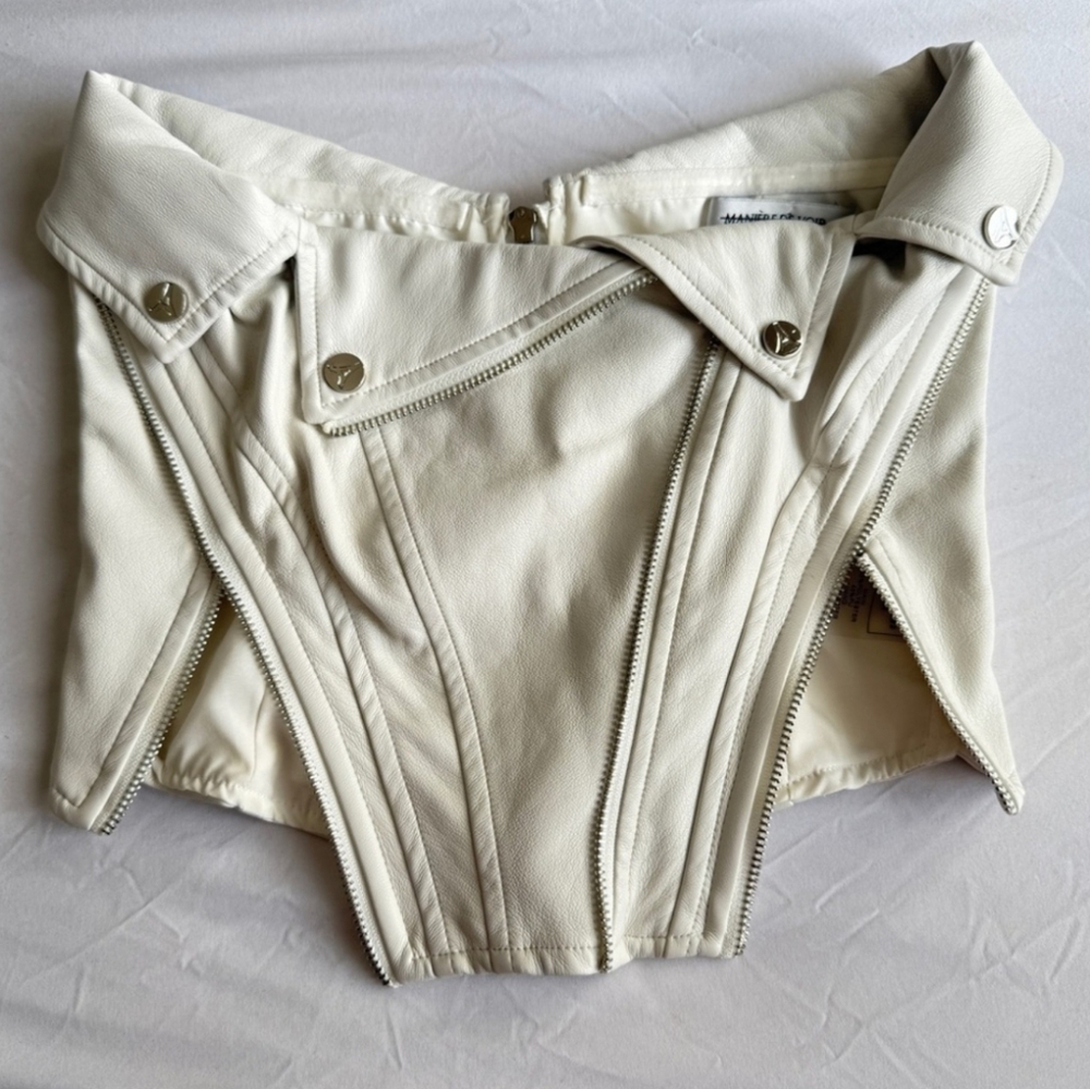 Maniere De Voir Sketch Racer top crop leather faux sleeveless tees tank